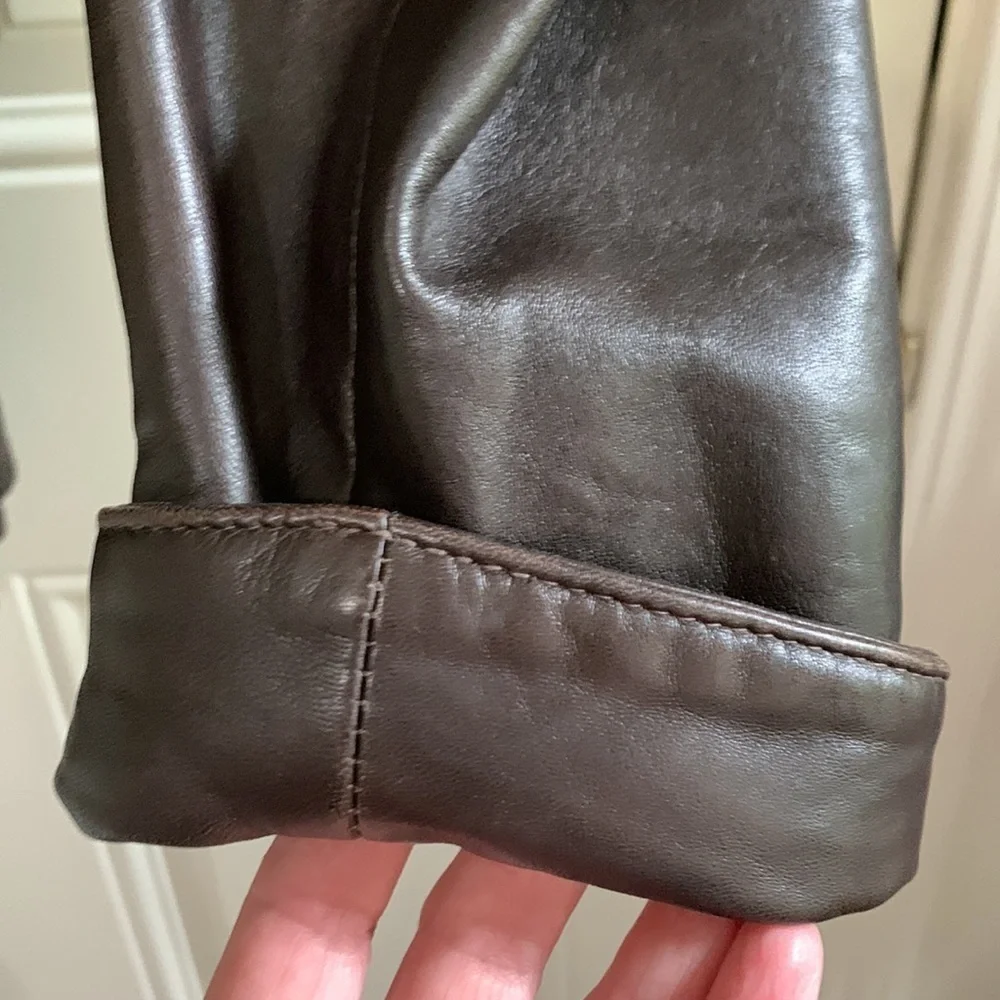 Chocolate Brown Leather Car Coat Saks Fifth Ave Sz S